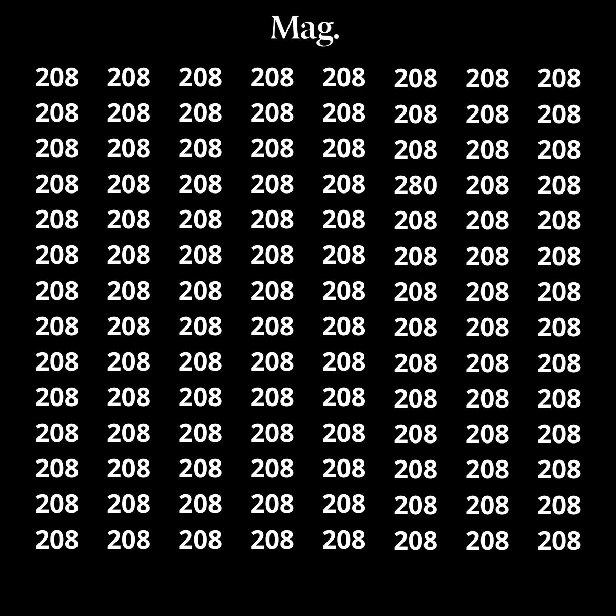 ¿Puedes encontrar el número '280' entre los '208' en menos de 10 segundos?