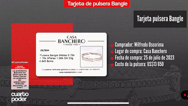Hallan en casa de Dina Boluarte tarjeta de pulsera comprada por Wilfredo Oscorima por U$S13,650