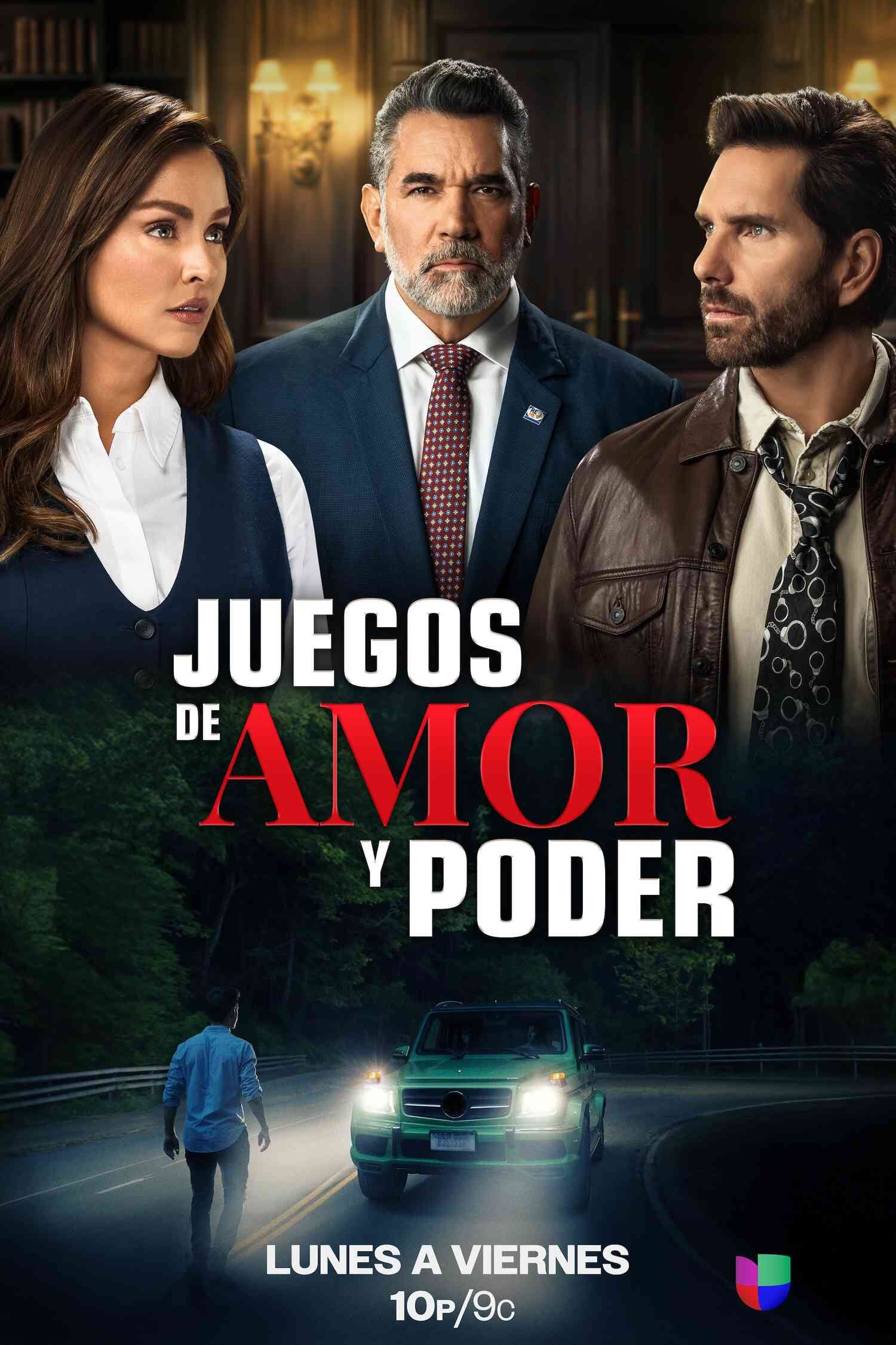 El póster de "Juegos de amor y poder", telenovela de suspenso y drama policíaco producida por Carlos Bardasano (Foto: TelevisaUnivision)