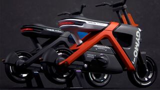 GYMO-FIT, una moto en la calle y una bicicleta estática para los ejercicios en casa