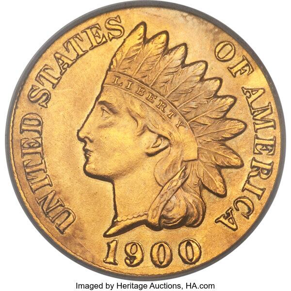 La moneda de 1 centavo de 1900 fue acuñada en un planchet de oro por error (Foto: Heritage Auctions)