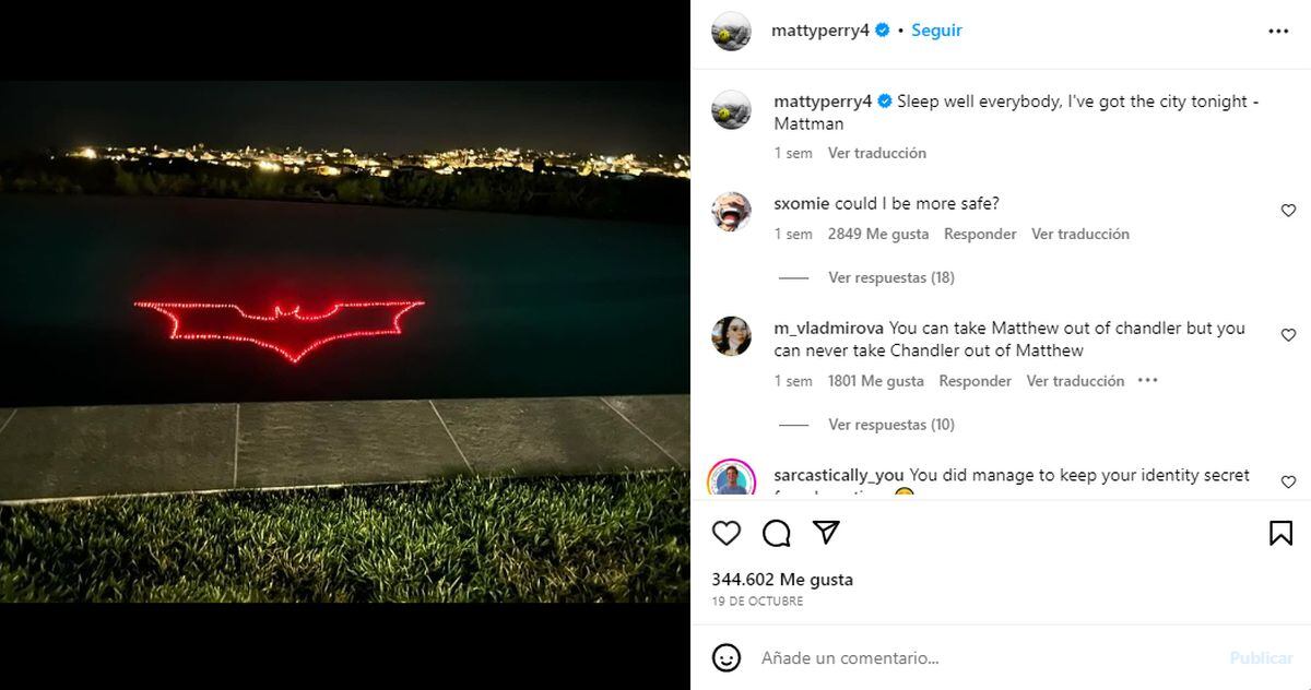 "Duerman bien todos, esta noche tengo la ciudad -Mattman", escribió el 19 de octubre de 2023 (Foto: Matthew Perry / Instagram)