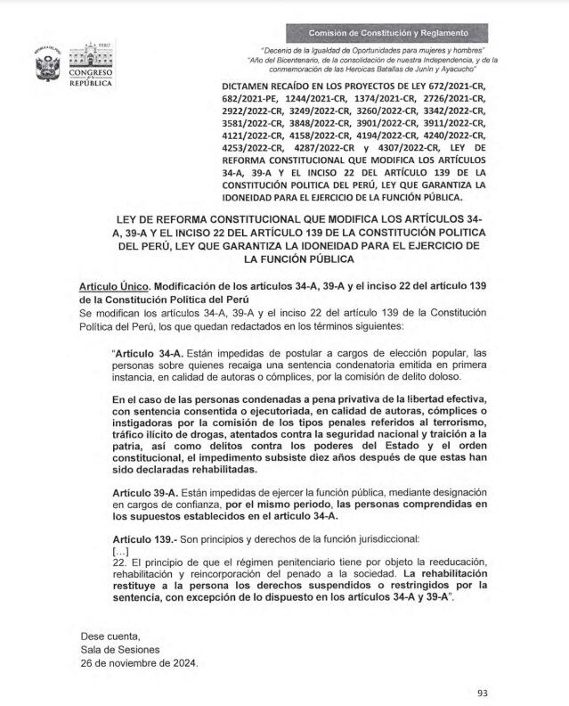 Texto sustitutorio de la Comisión de Constitución. (Foto: Congreso)
