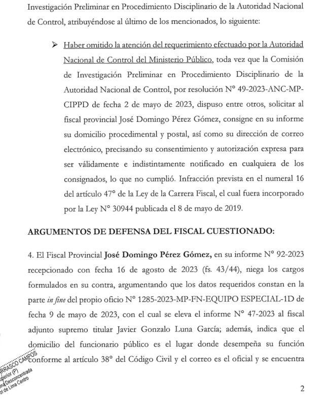 José Domingo Pérez es objeto de una investigación disciplinaria.