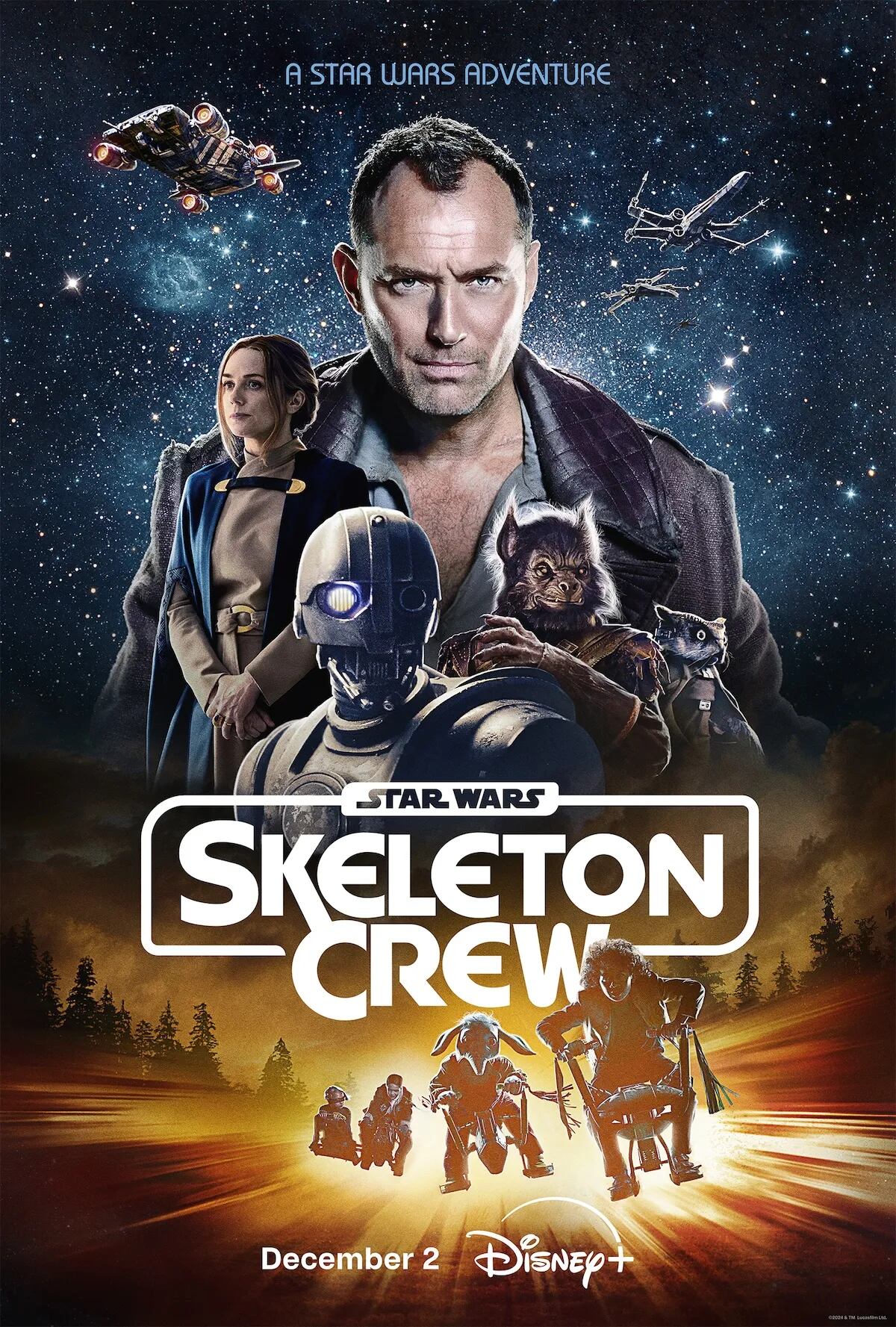 El póster de "Star Wars: Skeleton Crew", serie de ciencia ficción que se desarrolla a lo largo de 8 episodios (Foto: Lucasfilm)
