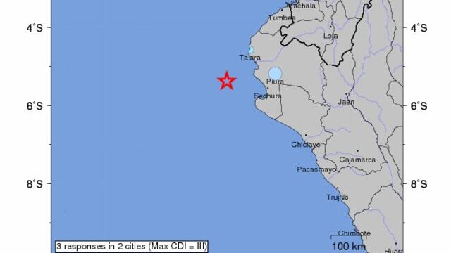 Sismo de 5,8 grados Richter fue registrado esta madrugada en costa norte del Perú