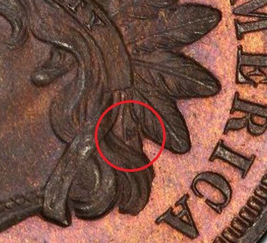 Esta es la peculiaridad de la moneda 1 centavo de 1864, una "L" detrás de las plumas inferiores del indio. (Foto: PCGS.com)