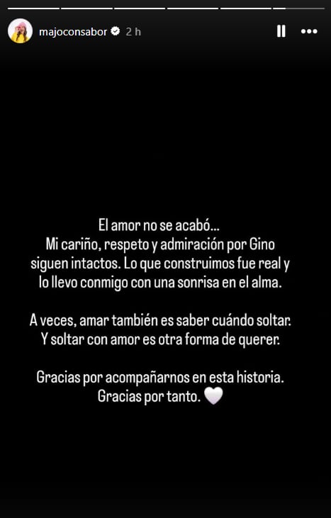 'Majo con sabor' confirma el fin de su relación con Gino Assereto.