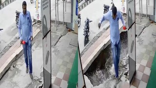 Hombre con suerte se salva de morir al desplomarse el piso por el que caminó
