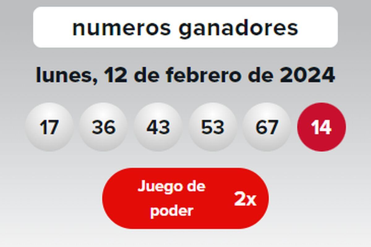 Números ganadores del 12 de febrero de 2024 (Foto: Powerball)