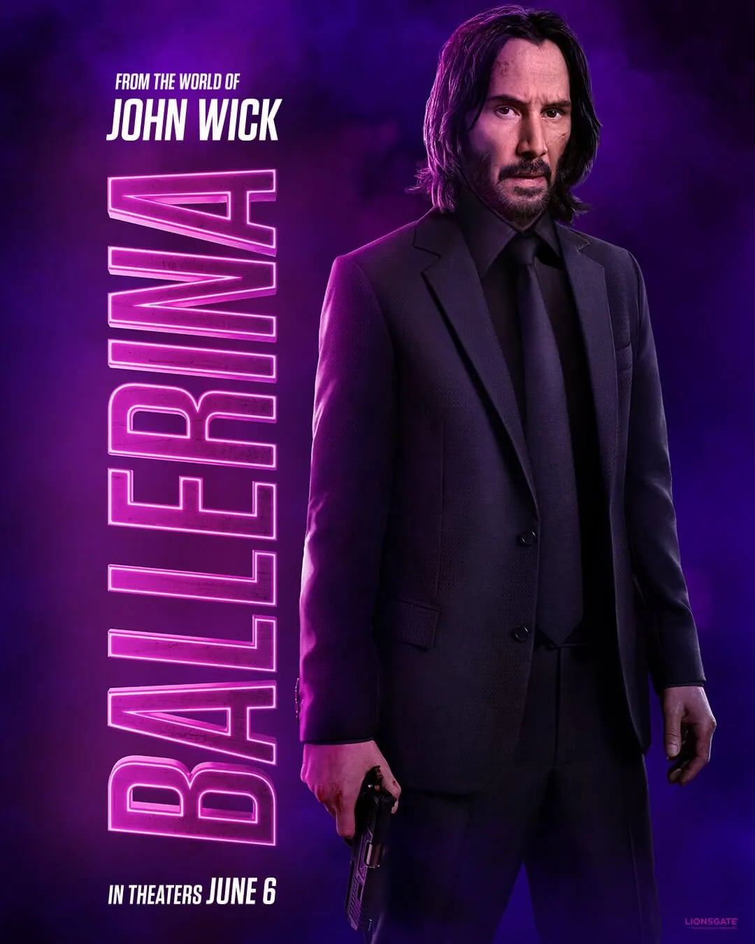 Keanu Reeves como John Wick en el póster individual de su personaje en la película “From the World of John Wick: Ballerina” (Foto: Lionsgate)