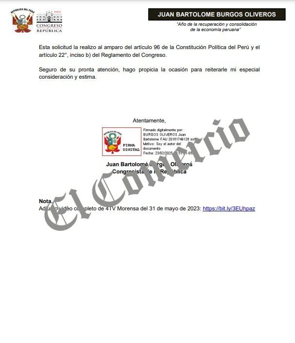 Oficio enviado a la presidenta del Poder Judicial.