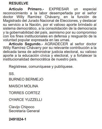Resolución del JNE sobre magistrado Willy Ramírez Chávarry.