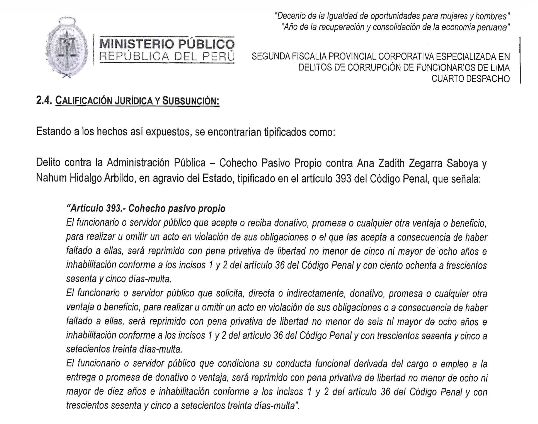Investigación contra Ana Zegarra Saboya, congresista de la República, por presunta corrupción.