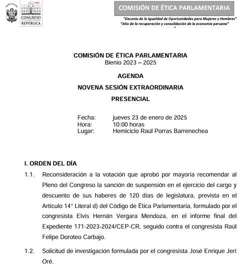 El caso de José Jerí estaba en la agenda de la Comisión de Ética.