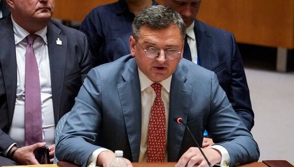 El ministro de Relaciones Exteriores de Ucrania, Dmytro Kuleba, habla durante una reunión del consejo de seguridad de las Naciones Unidas en la sede de las Naciones Unidas en la ciudad de Nueva York el 17 de julio de 2023 (Foto: TIMOTEO A. CLARY / AFP)