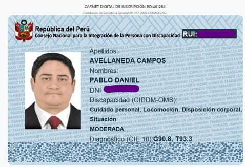 Carné de Conadis de Pablo.