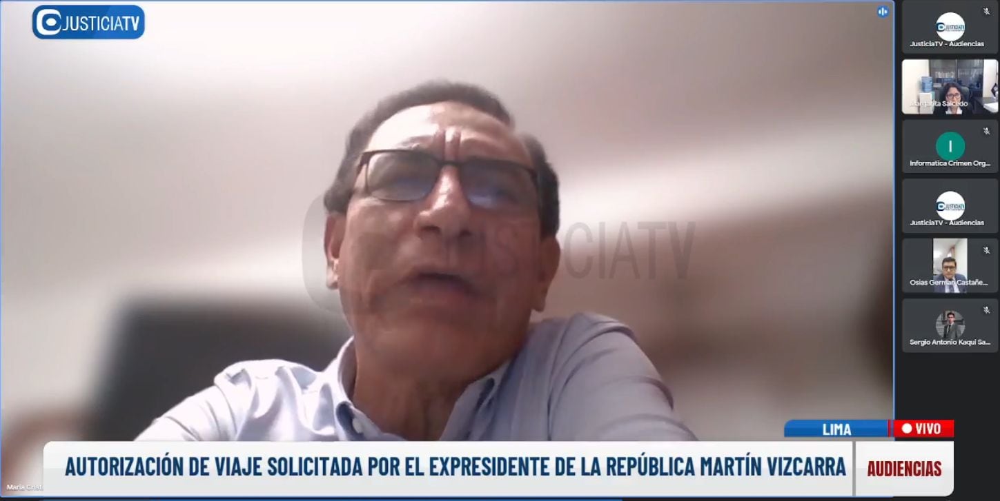 Martín Vizcarra participó en la audiencia para asegurar que solo le han rechazado el permiso para viajar por temas laborales. (Justicia TV)
