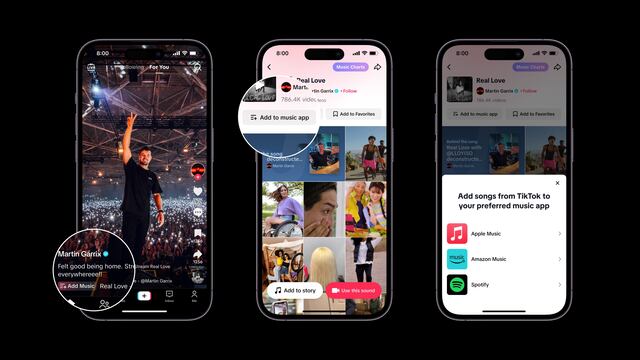 TikTok permite guardar canciones descubiertas en la ‘app’, directamente en Spotify, Apple Music y Amazon Music
