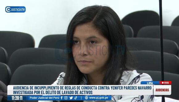 Yenifer Paredes trató de hablar en la audiencia pero el juez rechazó su pedido. (Justicia TV)