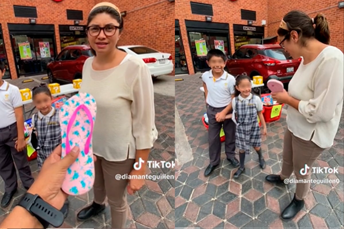 Los hijos de esta madre parecían emocionados y asustados por ver a su progenitora con una chancla en sus manos (Foto: @diamanteguillen0 / TikTok)