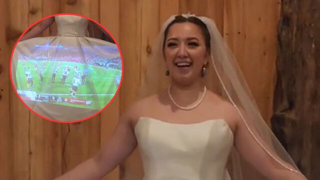 La mujer de Oregón que, en el día de su boda, proyectó un partido de fútbol americano en su vestido de novia