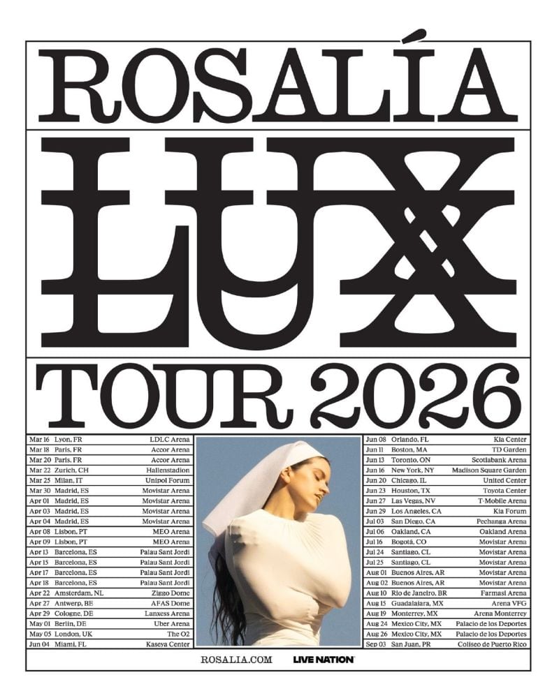 Rosalía confirma gira mundial “Lux Tour 2026”. (Foto: Instagram)