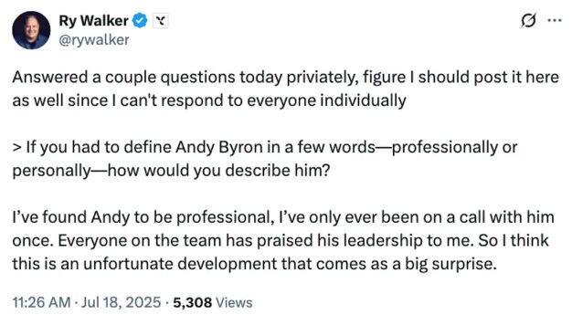 Walker explicó que dejó la empresa en 2022 y que ya no tiene relación con ella. (Foto: rywalker / X)