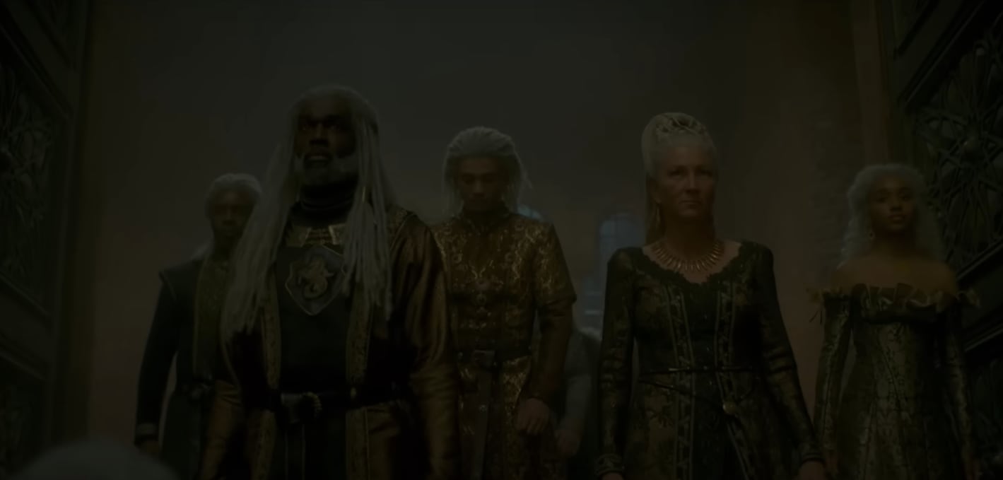 Vaemond Velaryon, Corlys Velaryon, Laenor Velaryon, Rhaenys Targaryen y Laena Velaryon en "House of the Dragon" (Foto: HBO)
