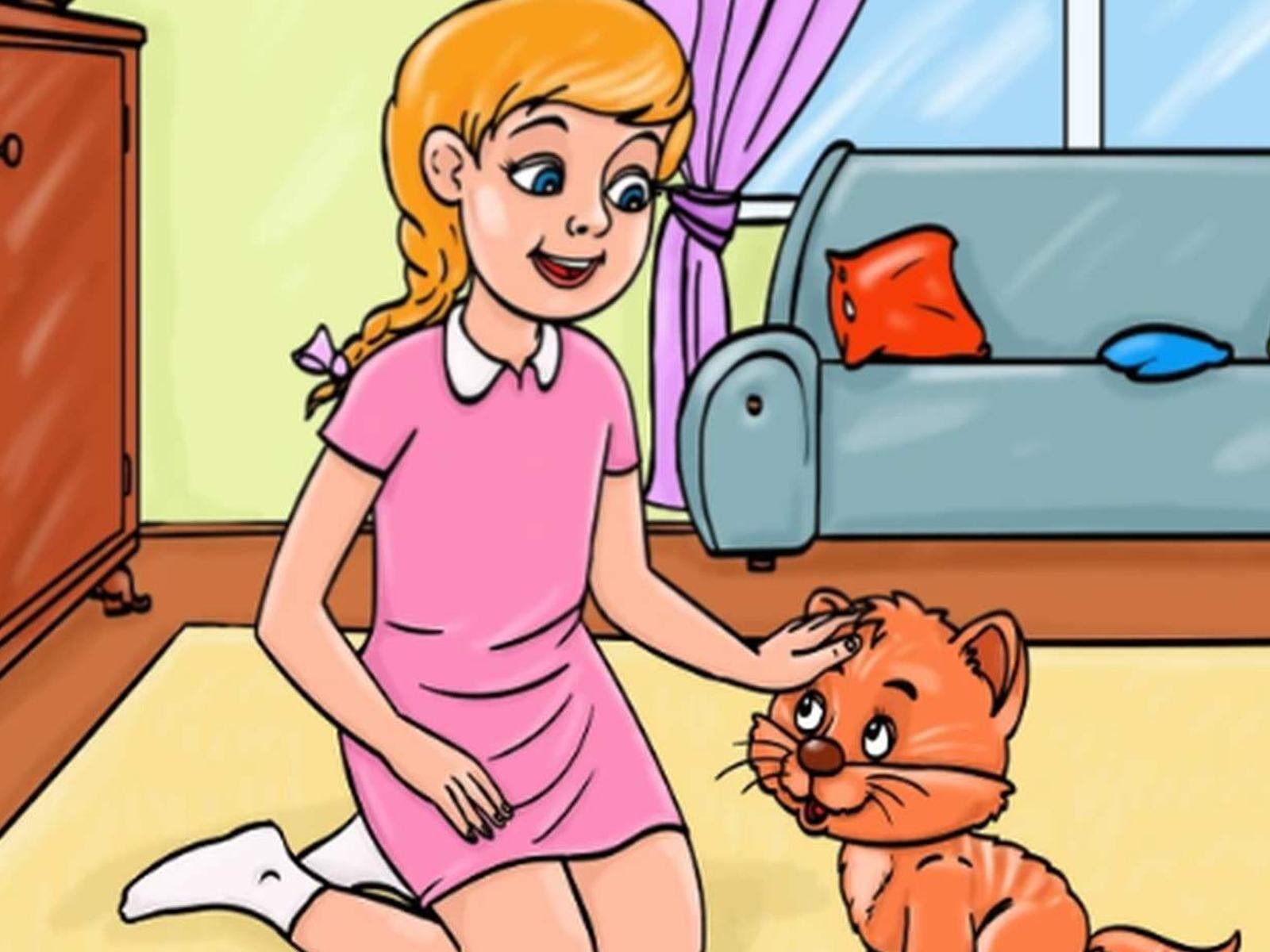 RETO VISUAL | En esta imagen, que muestra a una niña acariciando a su gato en su casa, hay algo que está mal. (Foto: genial.guru)