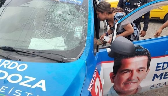 Atentan contra Estefany Puente, candidata al Parlamento ecuatoriano, luego de que dispararan contra su vehículo. (Foto: Twitter)