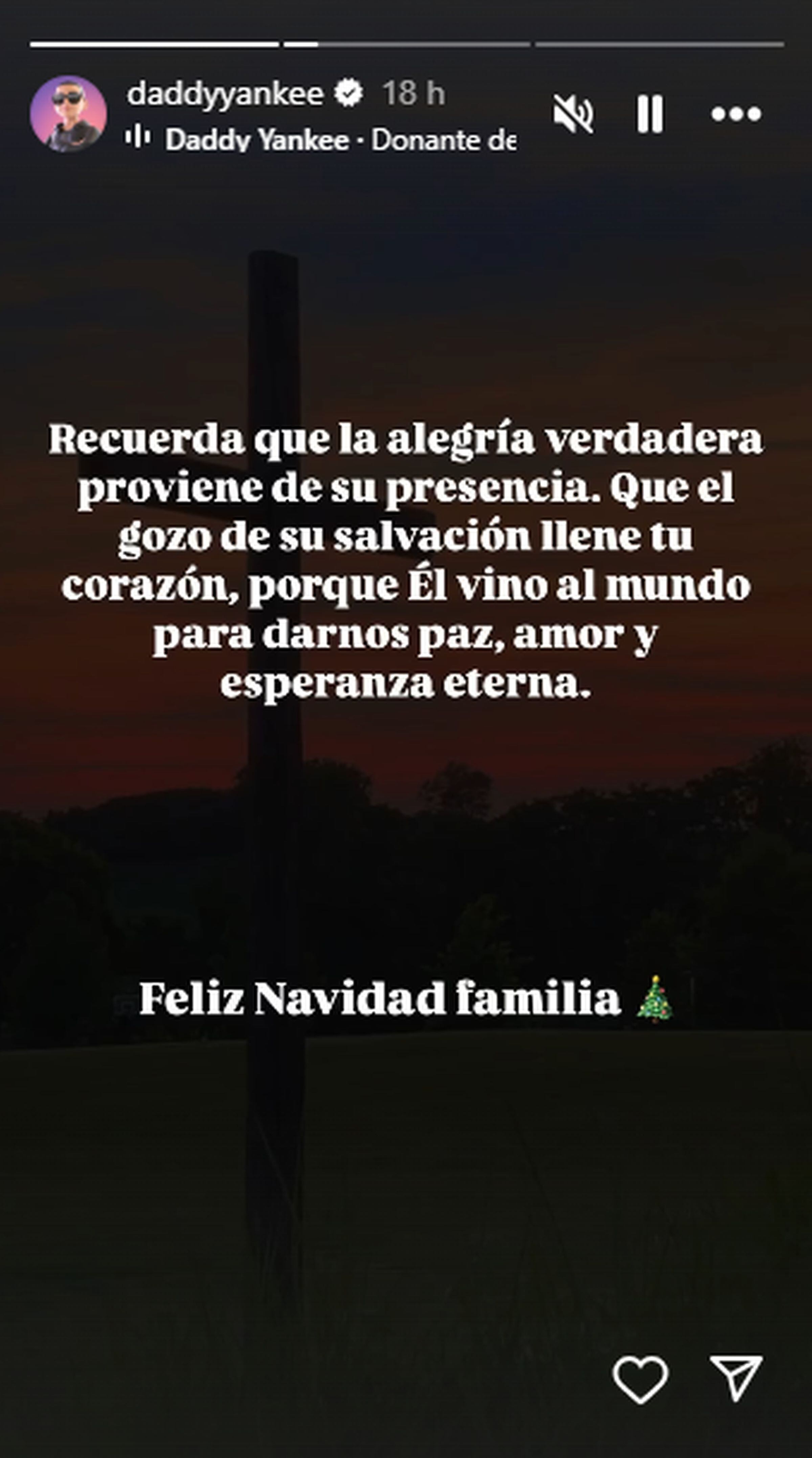 Esta imagen muestra el segundo mensaje que compartió Daddy Yankee antes de Navidad y tras el juicio con Mireddys González. (Foto: @daddyyankee / Instagram)