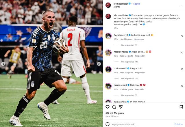 "Por nuestro país y por nuestra gente. Estamos en otra final del mundo. Disfrutemos cada momento. Gracias por estar siempre. Queda el último pasito. ¡Vamos Argentina carajo!". (Foto: Captura)