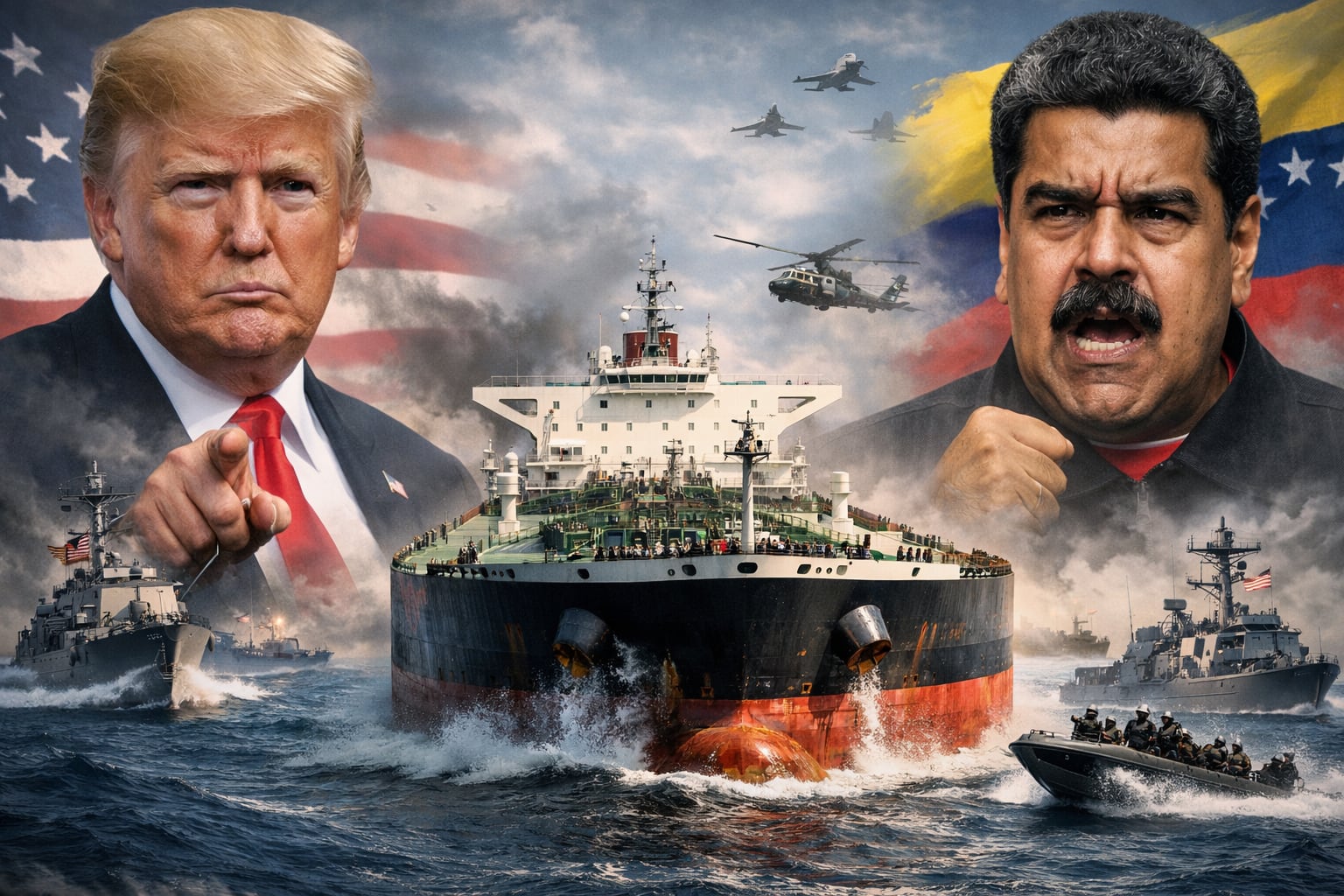 Donald Trump ordenó el “bloqueo total” de los petroleros sancionados que entran y salen de Venezuela, poniendo al régimen de Nicolás Maduro en una situación delicada. (Imagen generada por IA, Chatgpt).