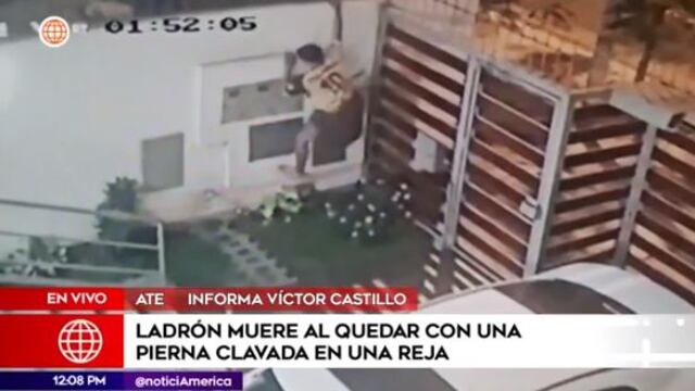 Ate: delincuente muere desangrado tras incrustarse una de sus piernas en las púas de una casa | VIDEO 