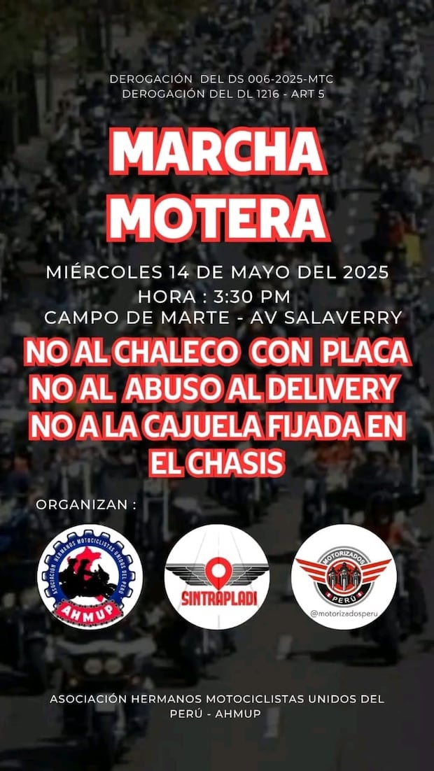 Comunicado de la Asociación Hermanos Motociclistas Unidos del Perú (AHMUP).