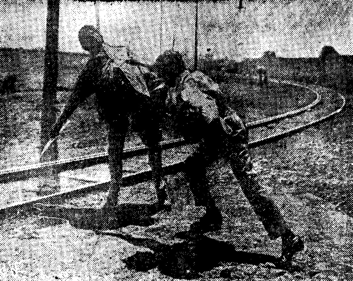 Reconstrucción gráfica de la escena del duelo en el Tajamar ('El Montón') y el épico momento en que ‘Carita’ hundió la chaveta en el cuerpo de ‘Tirifilo’ cuando éste tropezó con la vía férrea. (Foto: GEC Archivo Histórico)
