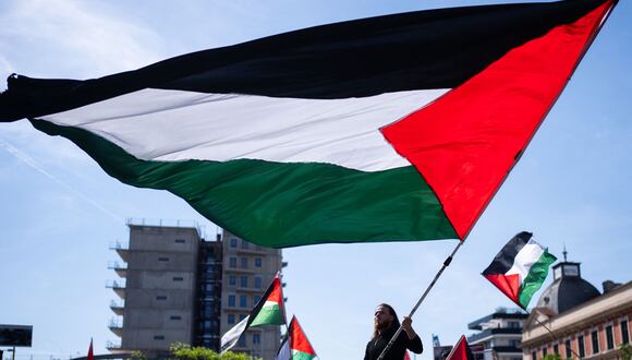 Un manifestante ondea la bandera de Palestina durante una manifestación pro-palestina, el 4 de mayo de 2024. (Foto de GEORG HOCHMUTH / APA / AFP).
