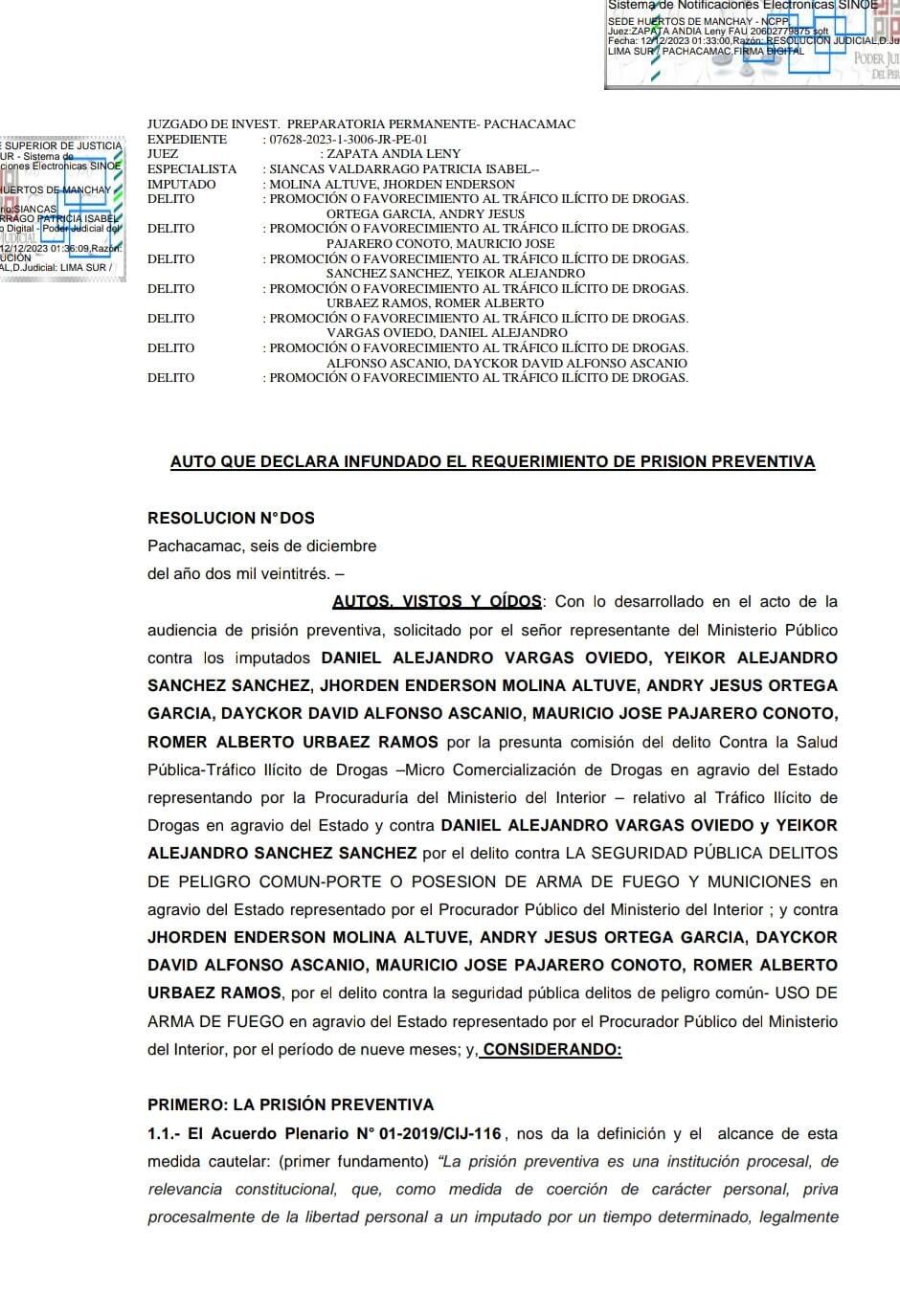 Auto que declara infundado el requerimiento de prisión preventiva de los investigados