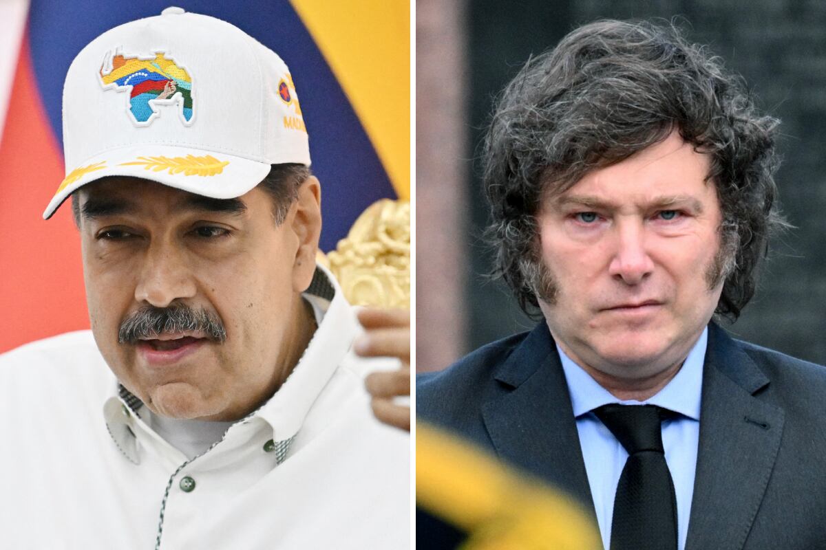 El presidente venezolano, Nicolás Maduro; y el mandatario de Argentina, Javier Milei. (Fotos de Juan BARRETO / Luis ROBAYO / AFP)
