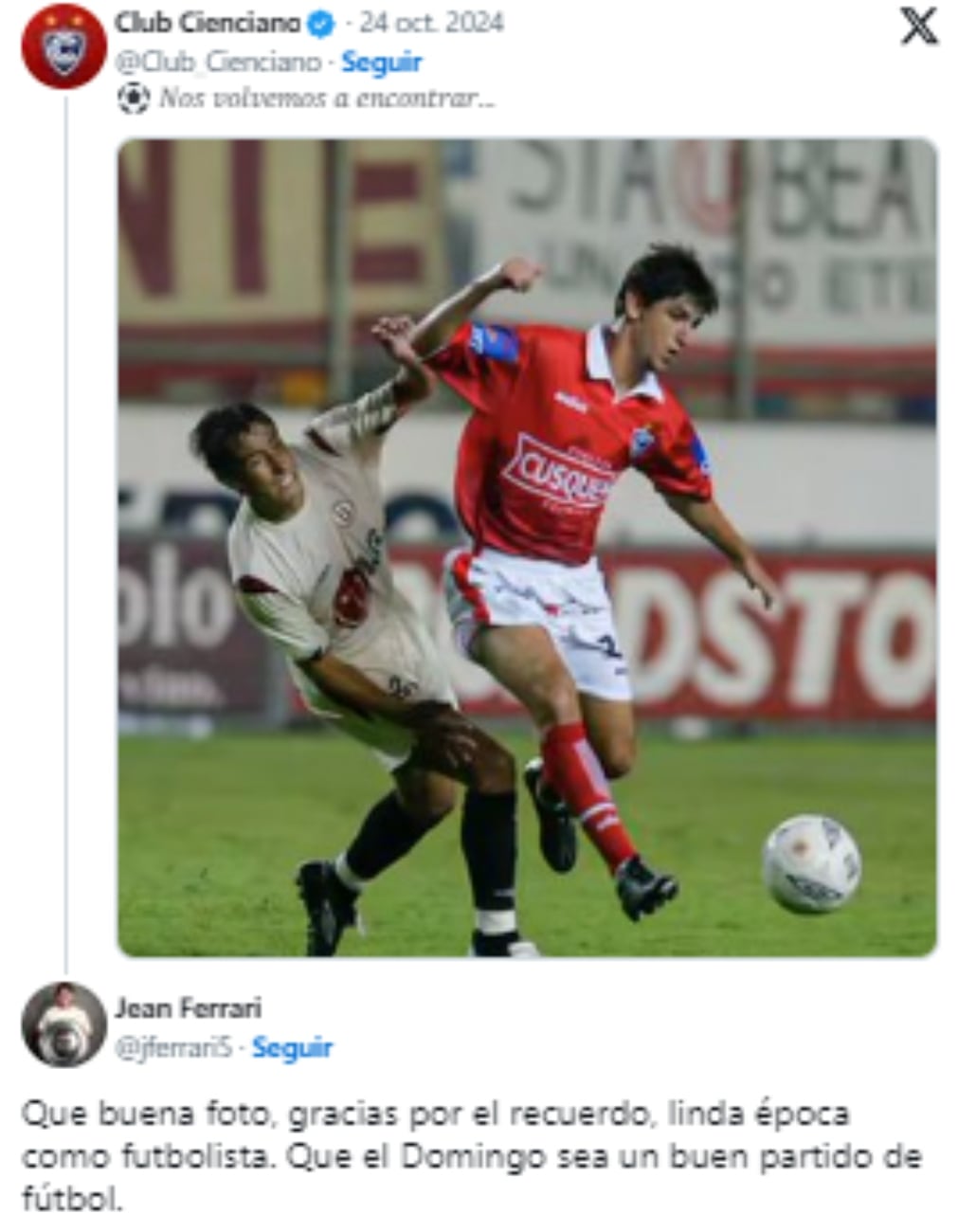 Cienciano mandó un mensaje dirigido a Jean Ferrari previo al duelo contra Universitario. Foto: Captura Cienciano