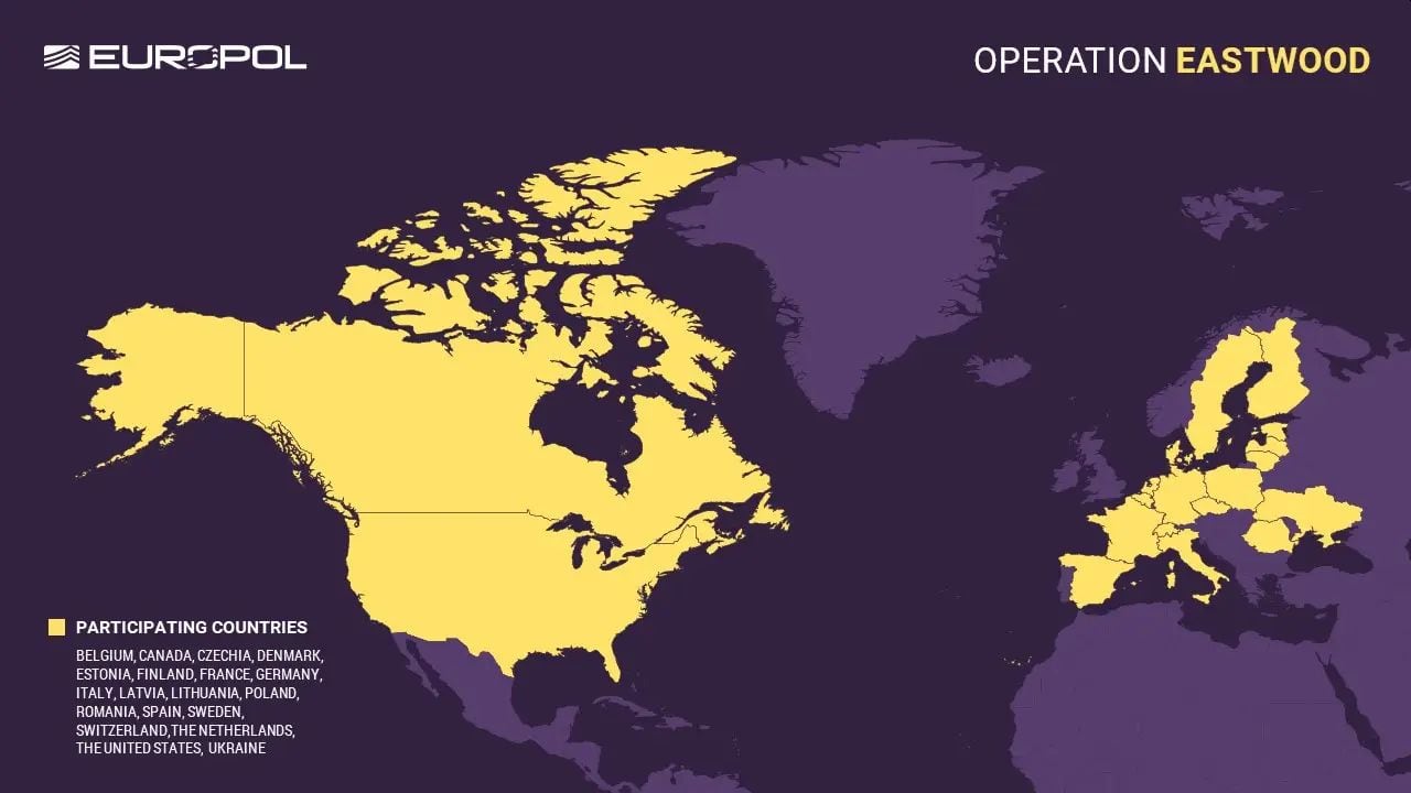 Los países participantes en la Operación Eastwood. (Imagen: Europol)