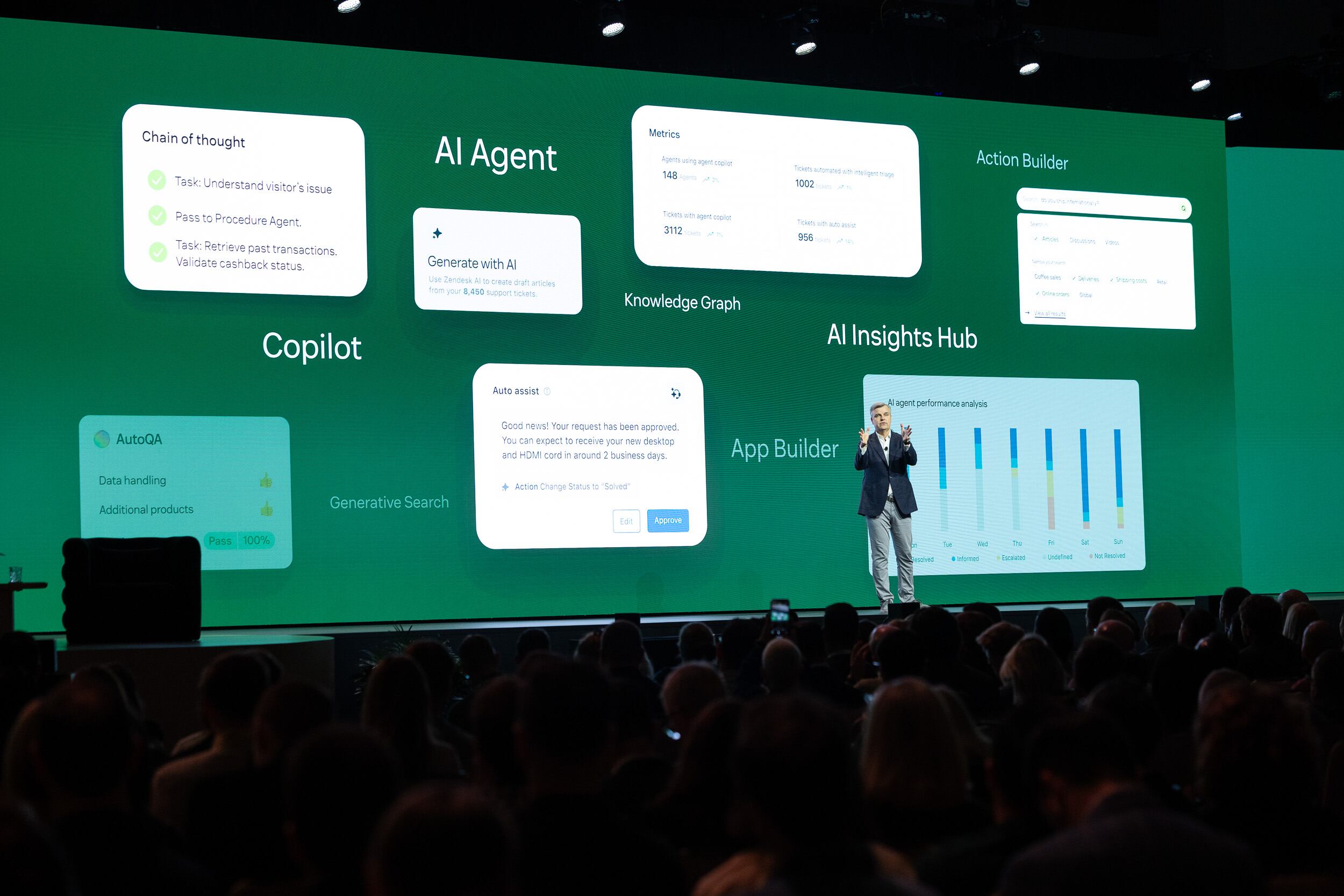 Tom Eggemeier, CEO de Zendesk, anuncia el lanzamiento de nueva plataforma durante el evento Zendesk Relate 2025, en Las Vegas.