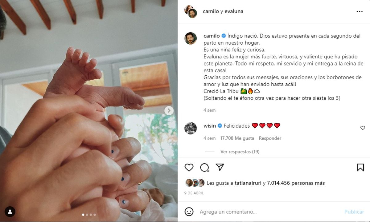 Desde que nació Índigo, tanto Evaluna Montaner como su esposo han mantenido en privado la identidad de su hija (Foto: Camilo Echeverry / Instagram)