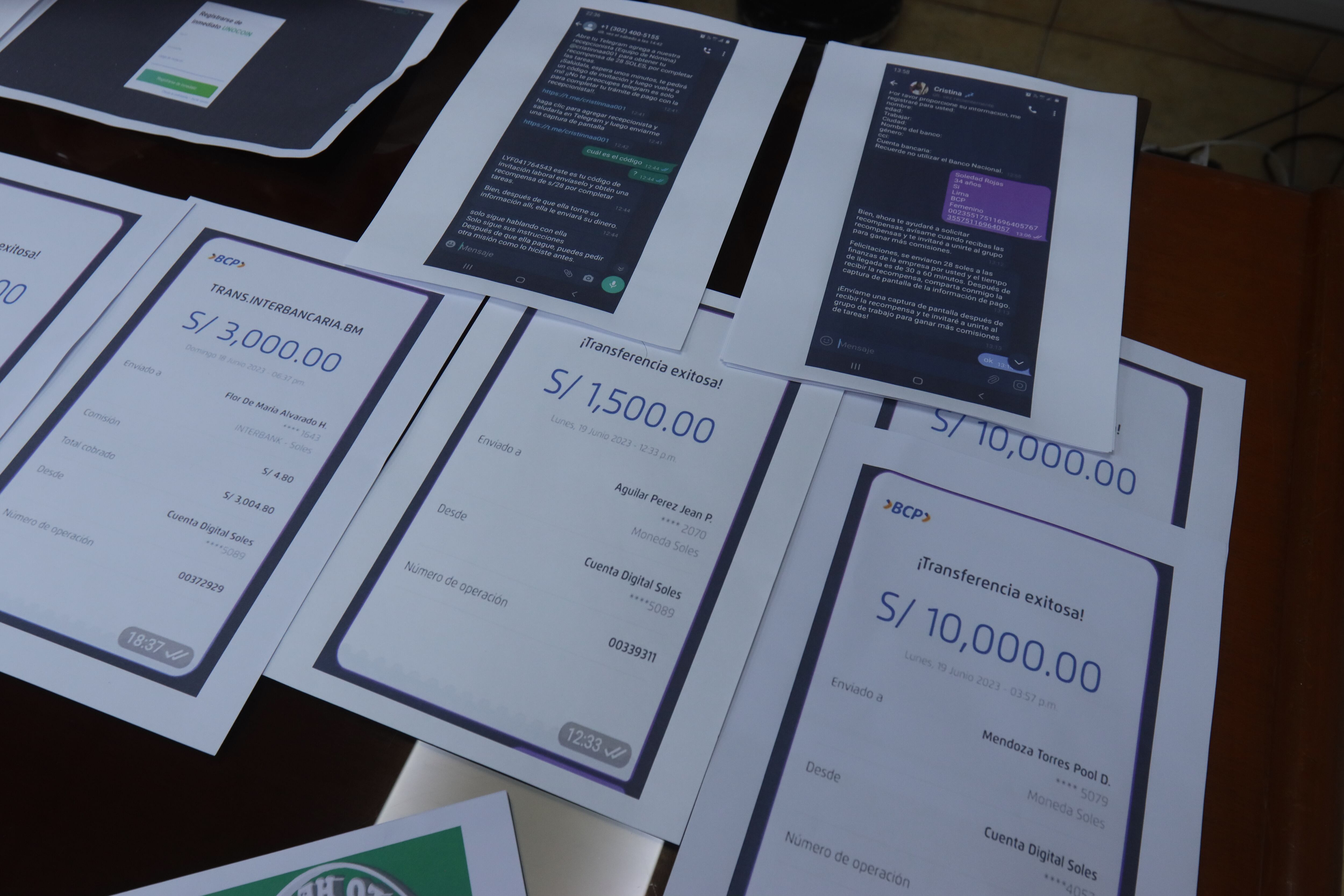 Montos de dinero girados bajo la nueva modalidad de estafa a través de supuestas propuestas de trabajo vía mensajes.
Foto: Anthony Niño de Guzmán