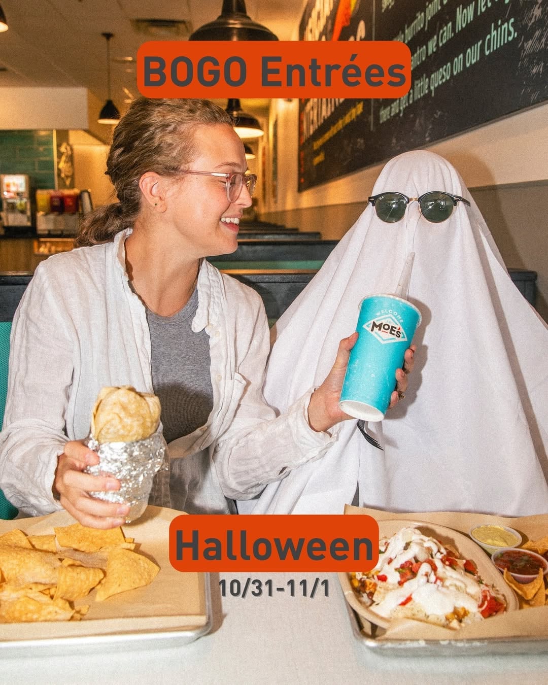 Los miembros de Moe Rewards pueden obtener un BOGO en entrées del 31 de octubre al 1 de noviembre. | Crédito: Instagram / Moe’s Southwest Grill