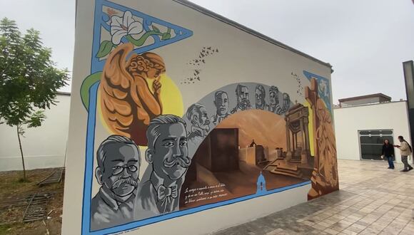 El mural se pudo desarrollar gracias a la contribución de Magdalena Cuba Chocano, nieta del célebre poeta y escritor José Santos Chocano, quien descansa en el camposanto.