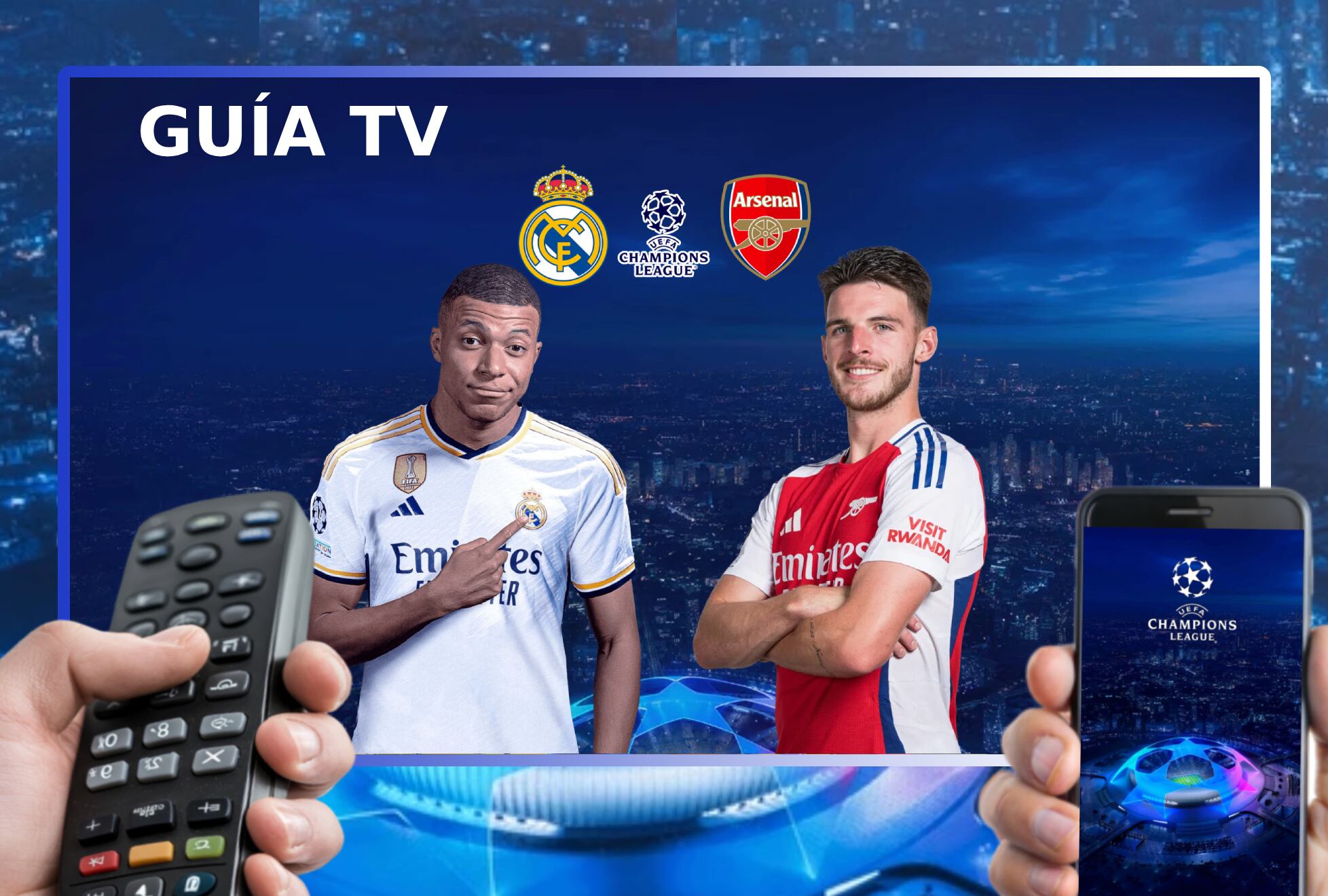 Lista de canales de televisión y plataformas streaming para mirar el partido Real Madrid vs. Arsenal este miércoles 16 de abril por la vuelta de los cuartos de final de la Champions League 2025 (Foto: Canva.com / Noé Yactayo)