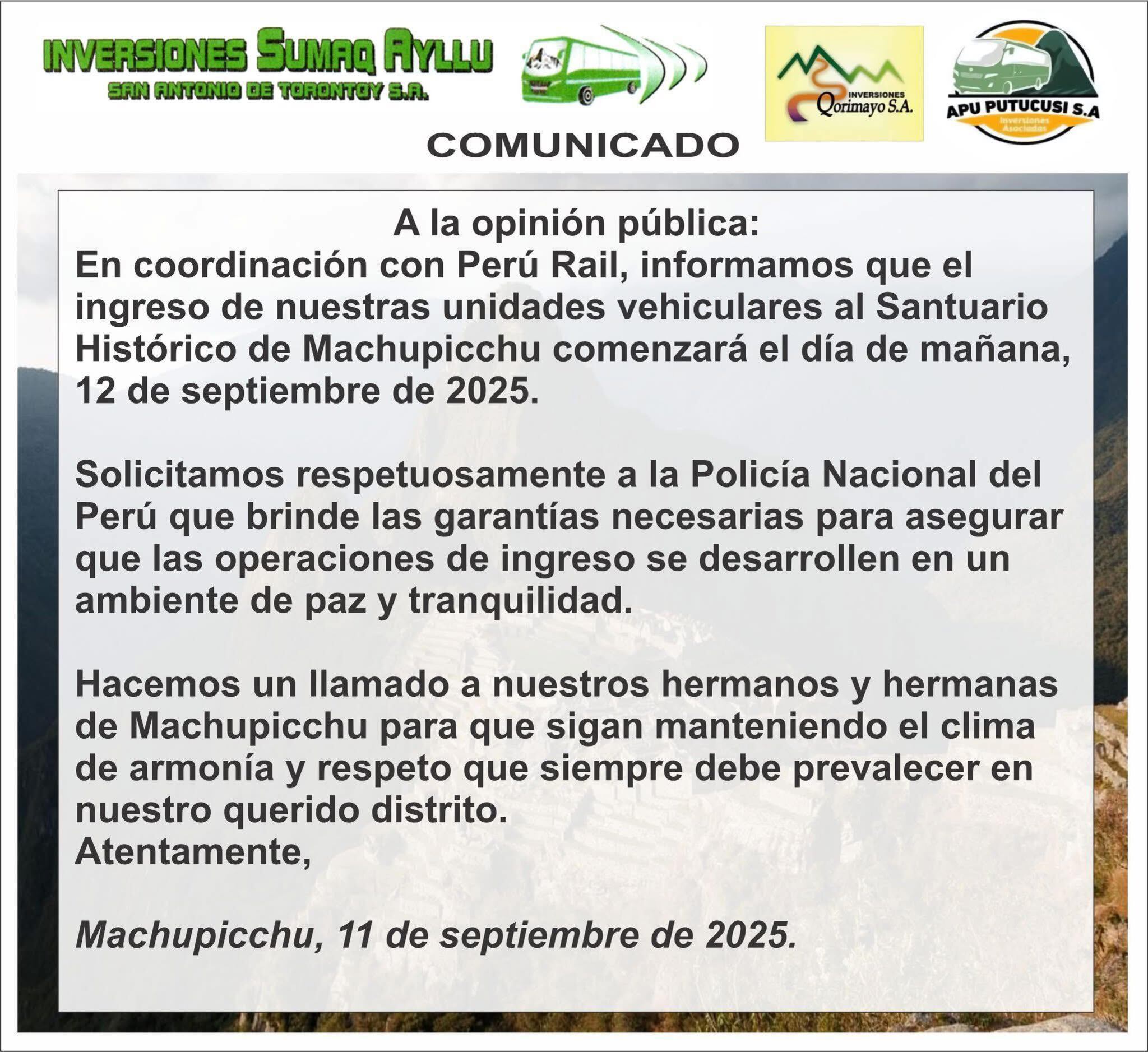 Comunicado de la empresa San Antonio.