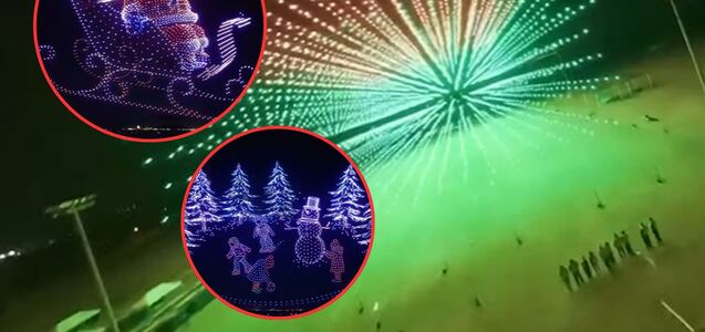 Casi 5000 drones iluminaron el cielo nocturno de Texas formando imágenes navideñas